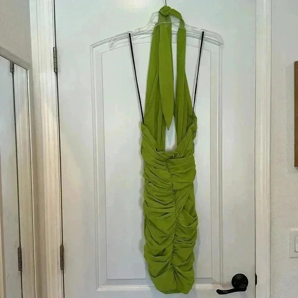 NWT Forever 21 Crisscross Halter Ruched Bodycon Mini Dress Lime Green Apple Sz S - Picture 10 of 13